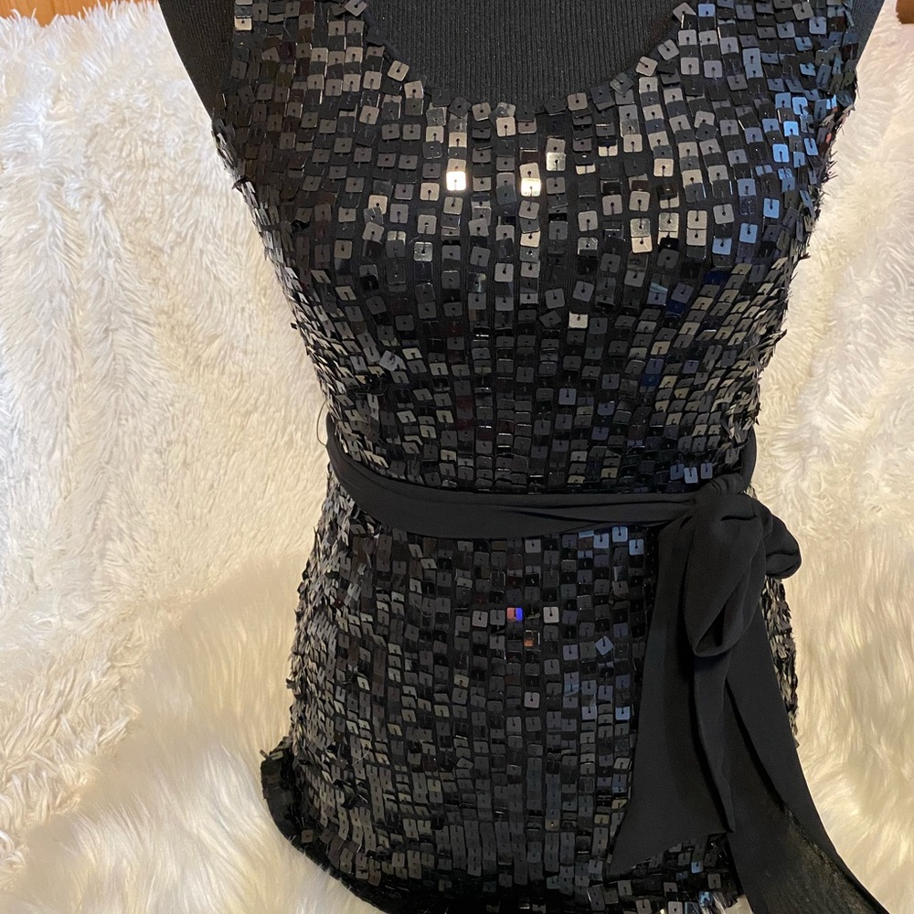 WHITE & BLACK # S Stunning Black Sequin Body Tank Top Sexy